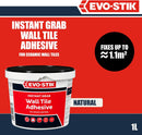 Evo-Stik Wall Tile Adhesive | Instant Grab | Multi Surface| Fast Acting |  1L Tub