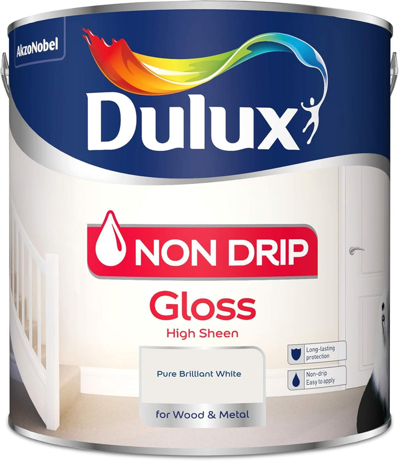 Dulux Non Drip Gloss High Sheen Paint For Wood And Metal - Pure Brilliant White 2.5L