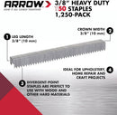 Arrow A50624 T50 Staples, 3/8 Inch (10 mm) | 1250 Staples Per Box