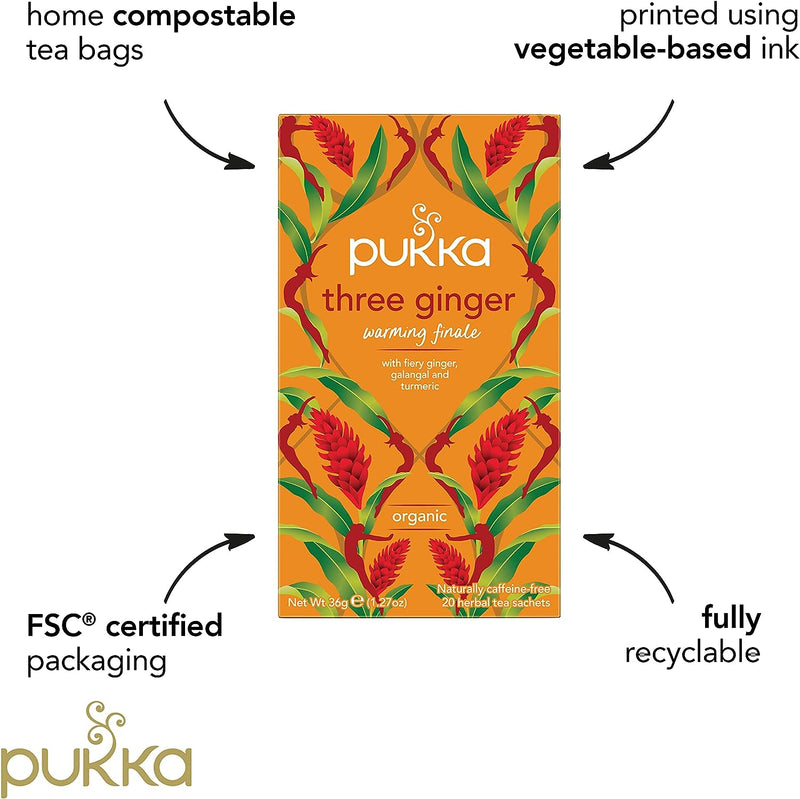 Pukka Tea Three Ginger Individually Wrapped Enveloped Tea 20's