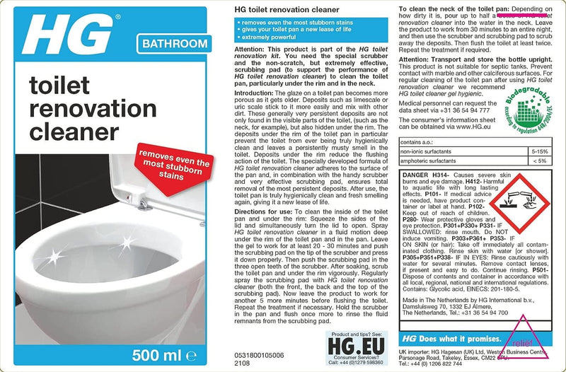 HG Toilet Renovation Cleaning Kit, Cleans & Descales Toilet Bowl 500ml