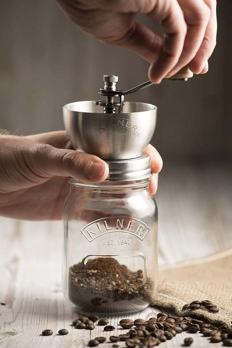 Kilner Branded Coffee Grinder Set with Glass 500ml/0.5 Litre Screw Top Storage Jar