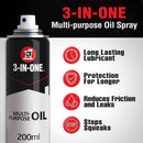 3-IN-ONE Multi-Purpose Oil Spray, Lubricates & Cleans Moving Parts - 200ml