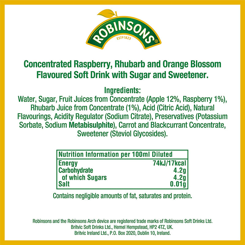 Rominsnos Raspberry Robinsons Raspberry, Rhubarb & Orange Blossom 500ml (Glass) - UK ...