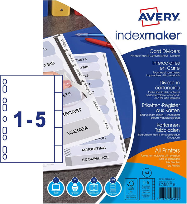 Avery IndexMaker (A4) Punched Dividers 5-Part 1810061