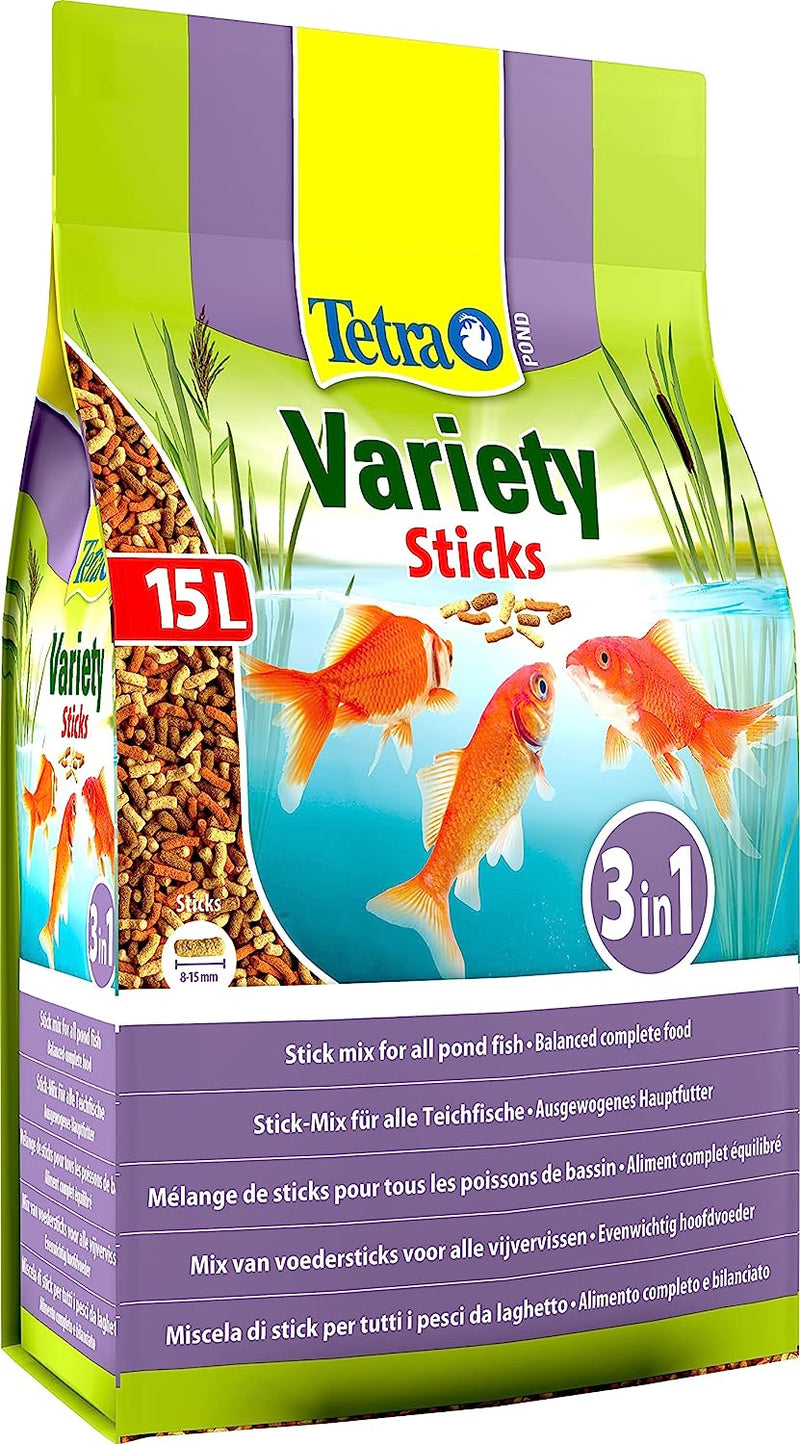 Tetra Pond Variety, 3in1 Different Fish Food Sticks for All Pond Fish, 15 Litre