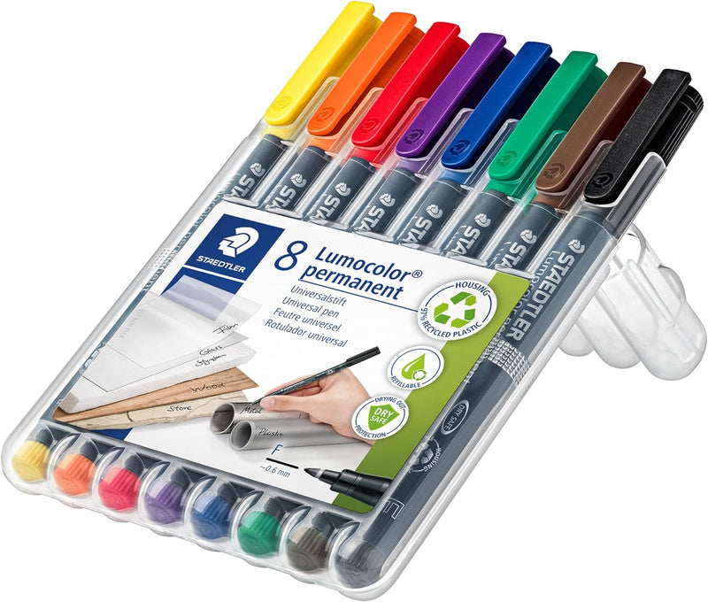 Staedtler 318 Lumocolor Pen Permanent / Fine / Assorted Colours / Wallet of 8
