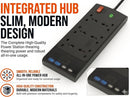 Westminster Electrical 6 Socket Extension Lead Power Hub | 4 x USB Outlets | 2m Extension Cable