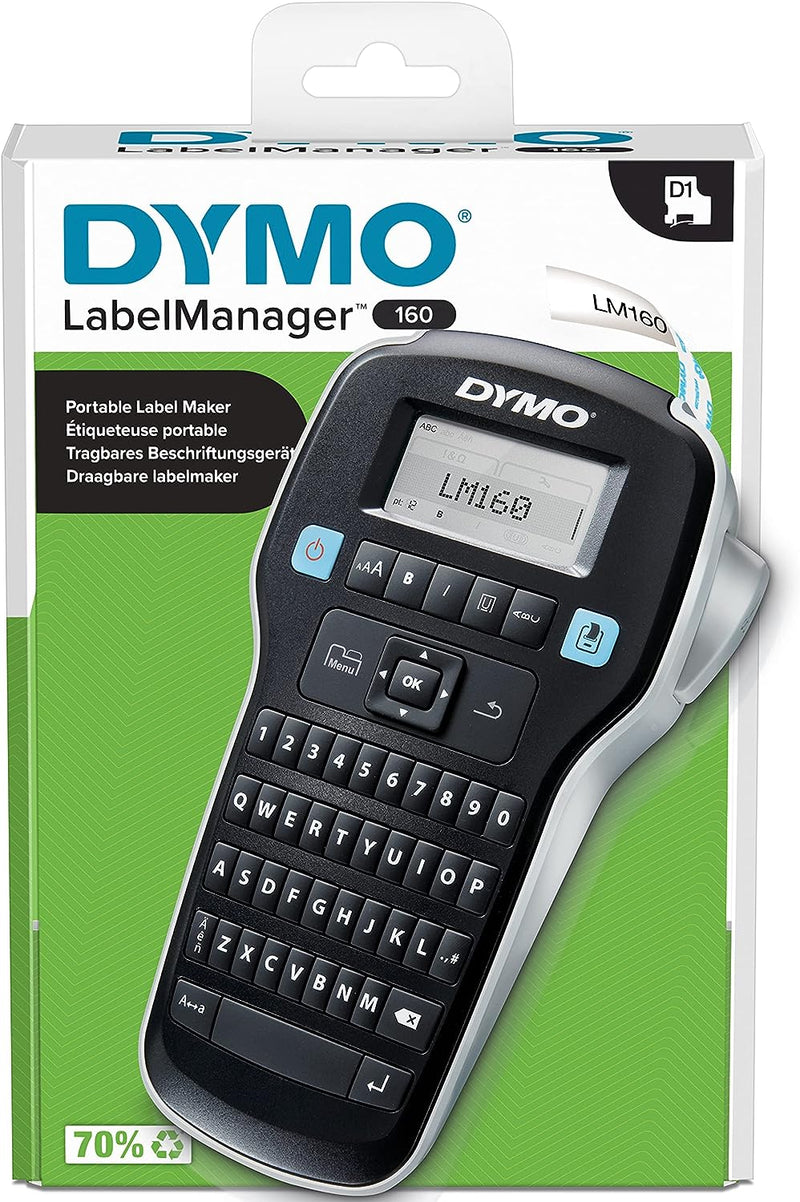  Dymo LabelManager 160 Label Maker Starter Kit, Handheld Label  Maker Machine, with 3 Rolls of Dymo D1 Label Tape, QWERTY Keyboard