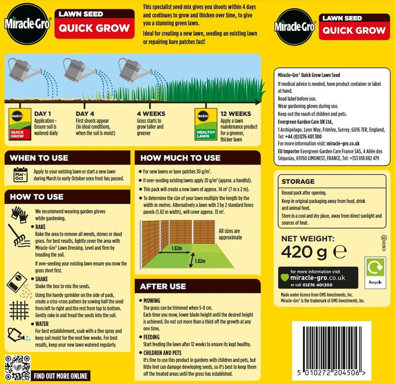 Miracle-Gro Quick Gro Lawn Seed 16m2 | Rapid Growth Grass Seed