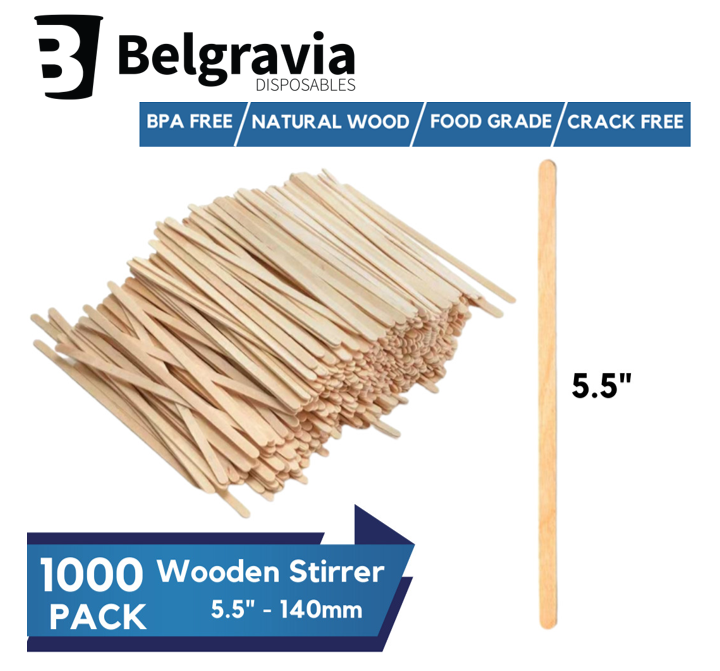 Belgravia Eco Friendly Birchwood Wooden 5.5" Coffee Stirrers (Pack of 1000)