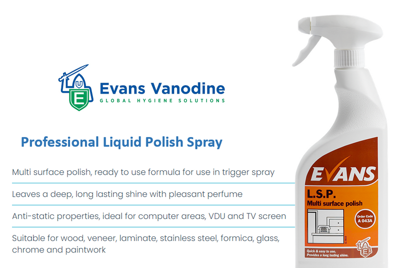 Evans L.S.P. Perfumed Furniture Polish and Window Cleaner Spray Bottle 750ml