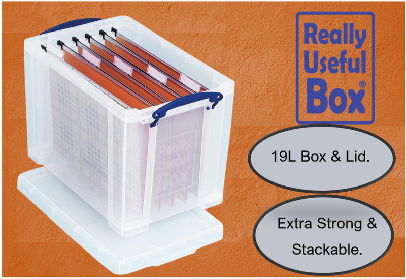 Really Useful 19L Plastic Storage Box With Lid W375xD255xH290mm Clear