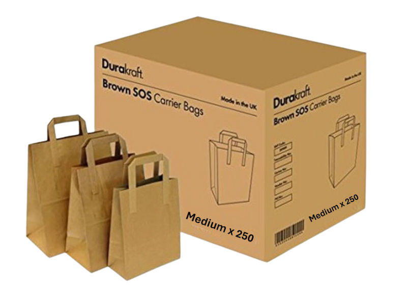 Durakraft Eco Friendly Paper Bags with Handles x 250 {Medium Brown}