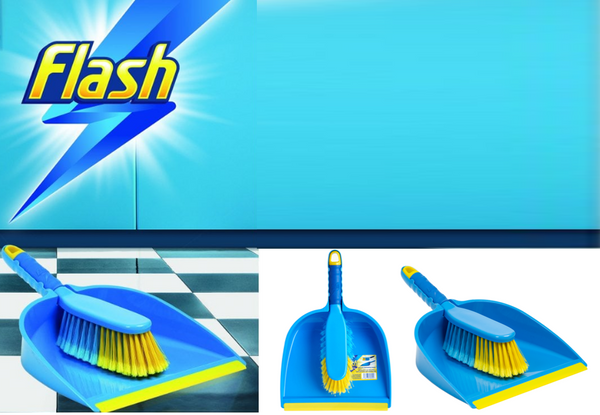 Flash Dustpan & Brush Set, Blue & Yellow Branded