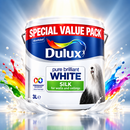 Dulux Silk Emulsion Paint 3L White | Walls & Ceilings | Wipable Finish