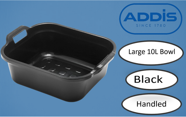 Addis Large Rectangular 10 Litre Washing Up Bowl with Handles, Black, 39 x 32 x 14 cm