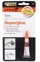Everbuild Stick 2 All Purpose High Strength Superglue | High-strength | Bonds in 1 Minute | Clear | 3g Tube