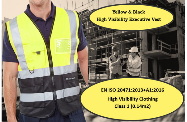 Two Tone Executive Hi-Vis Yellow / Black Waistcoat (All Sizes)