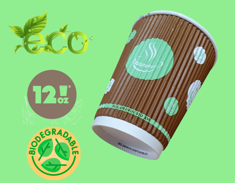 12oz Belgravia 100% Biodegradable Ripple Paper Cups 25s-2000s {Reduced to Clear}