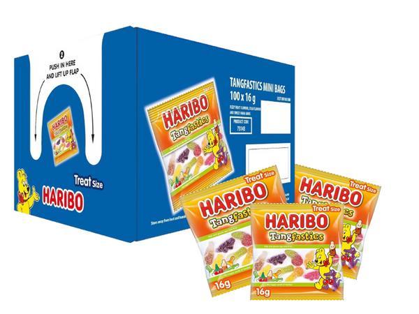 Haribo Tangfastics Sour Sweets Mini Bags, 16g x 100 packs