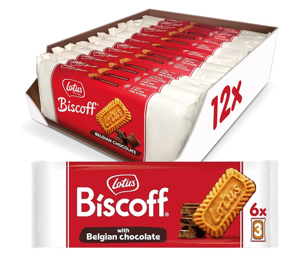 Lotus Biscoff Individually Wrapped Caramelised Biscuits with Belgian Chocolate Triple Pack (72 Packs)