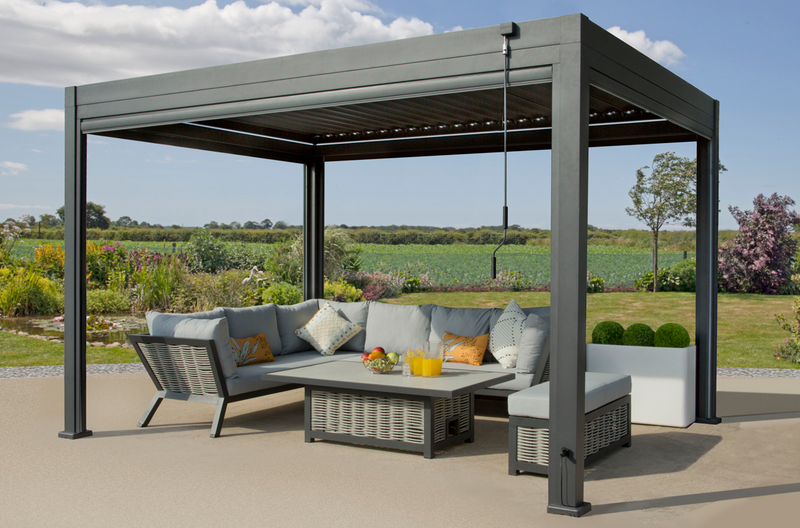 Aluminium Pergola, Louvered Roof, LED Lights & Windproof Sidewalls