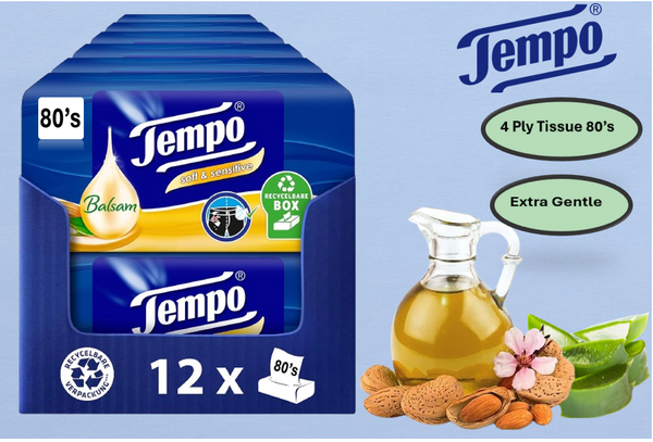 Tempo Balsam Soft & Sensitive Tissues Almond Oil & Aloe Vera 12 x 80's 4ply