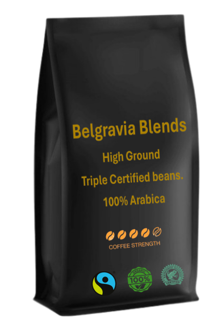 Belgravia High-Ground Blend 1kg Fairtrade/Organic & Rainforest Alliance Certified Coffee Beans, 100% Arabica