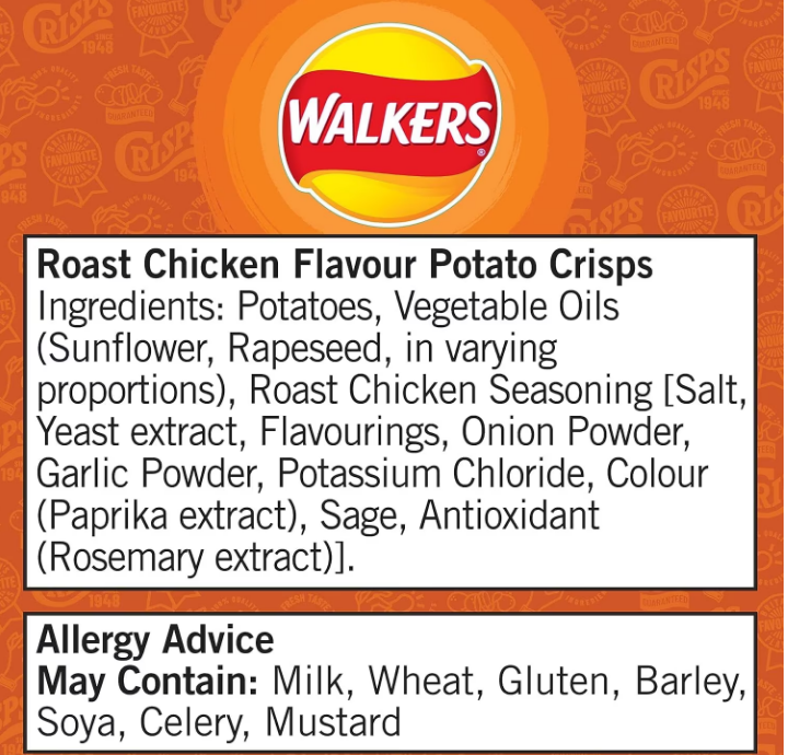 Walkers Roast Chicken Crisps Pack 32's