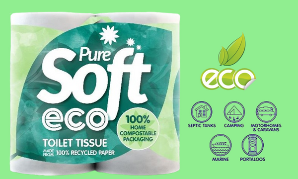 Pure Soft Eco 100% Recycled, Quick Dissolve Toilet Rolls 4 Pack