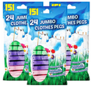 Jumbo Multi Coloured All Weather Plastic Clothes Pegs 24pk