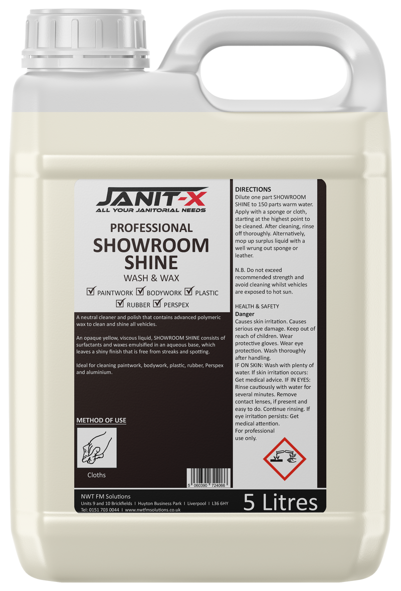 Janit-X Concentrated Car Shampoo with Wax 5L, Showroom Shine.