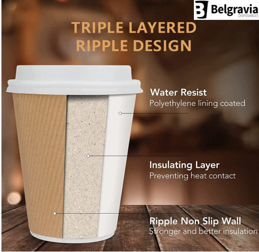 Belgravia 12oz Triple Walled Kraft Ripple Paper Cups {Lower Case Price 2024}
