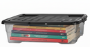 Strata Curve Clear Plastic Storage Box U/Bed 42 Litre (Black Lid) (HW209)