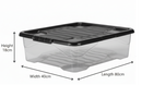 Strata Curve Clear Plastic Storage Box U/Bed 42 Litre (Black Lid) (HW209)