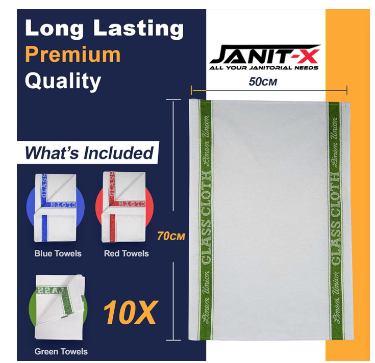 Cotton Glass Cloth Colour Coded Tea Towels by Janit-X  10 Per Pack