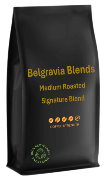 Belgravia Signature Premium Blended Coffee Beans 1kg, Produced with 100% Recyclable packaging.