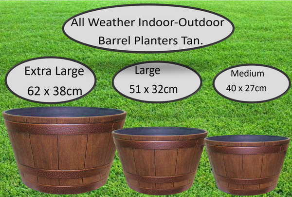 Fixtures Half Barrel Cask Planter Extra Large, Light Brown/Tan 62cm x 38cm