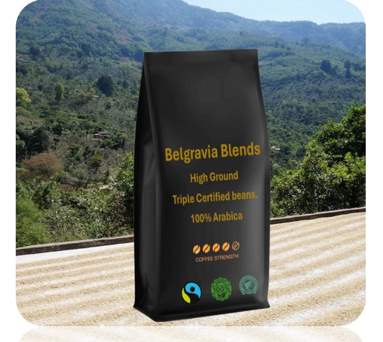 Belgravia High-Ground Blend 1kg Fairtrade/Organic & Rainforest Alliance Certified Coffee Beans, 100% Arabica