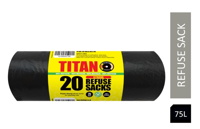 Super Strong Refuse / Bin Sacks 75 Litre & 100% Recycled 20's