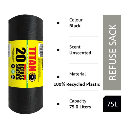 Super Strong Refuse / Bin Sacks 75 Litre & 100% Recycled 20's