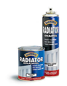 Hammerite Radiator Paint. Tough Enamel Finish, Heat Resistant Paint. White Gloss  400Ml Aerosol