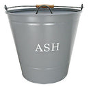 Fireside Powder Coated Steel Grey w/ Lid Wooden Grip Fireplace Accessory Large Ash Bucket.