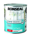 Ronseal Rslsw21Mp25L Stay 2-In-1 Matt Paint, White, 2.5 Litre