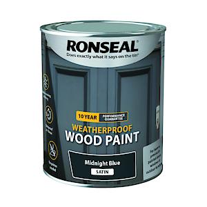 Ronseal 10 Year Weatherproof 2 In 1 Wood Paint Midnight Blue Satin 750Ml