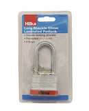 Hilka Tools 70606050 Long Shackle 50Mm Laminated Padlock, Silver