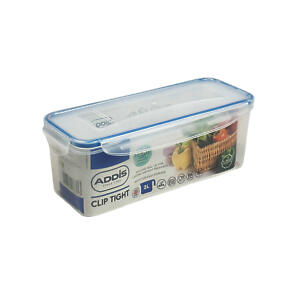 Addis Clip Tight Food Storage Container 2 Litre Narrow Rectangle Airtight Silicone Seal