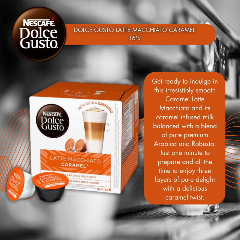 Dolce Gusto Latte Macchiato Caramel 16's NWT FM SOLUTIONS YOUR