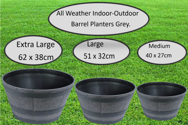 Fixtures Half Barrel Cask Planter Large, Grey 52cm x 32cm